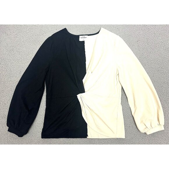 Callahan Knitwear Sweater Rana Cream Black Colorblock Front Twist Knot - Picture 2 of 16